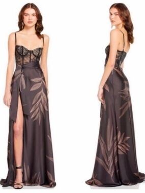 Katie May Shannon Lace Bustier Satin Faux Wrap Maxi Dress Gown Semi Sheer Large